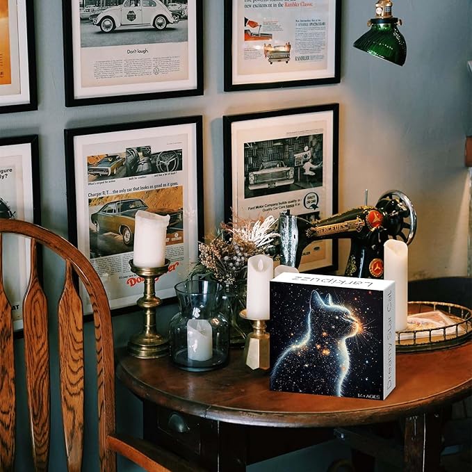 Cat Jigsaw Puzzles 1000 Pieces for Adults, Larkipuzz Starry Night Sky Puzzles, Unique Impossible Nebula Space Puzzle for Home Decor