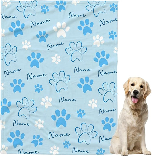 Custom Pet Name Blanket Personalized Dogs Customized Puppy ,Dog Gift for Dog Lovers Mom Dad Cute Paw Prints Soft Flannel Throw Bed Sofa Travel Large 80''x60'' Adults Dog Paw Print Bone-2