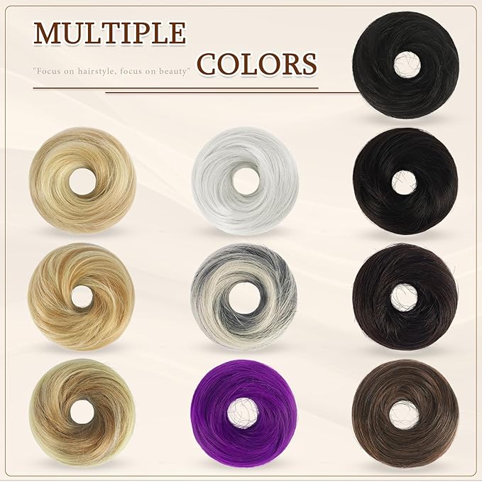 SOFEIYAN 2PCS Messy Bun Hair Piece Wavy Curly Chignon Extension Mini Messy Hair Bun Scrunchies Synthetic Donut Wig Accessory Updo Space Bun Hair Pieces for Women Girls, Strawberry Blonde&Bleach Blonde