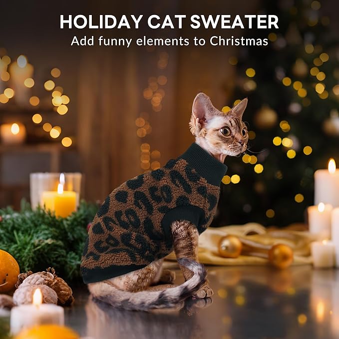 PUMYPOREITY Cozy Fleece Cat Sweater - Stretchy & Warm Knitted Cat Shirt, Super Soft Kitten Sweater, Machine Washable Pet Clothing for Comfort & Style, Brown, XS