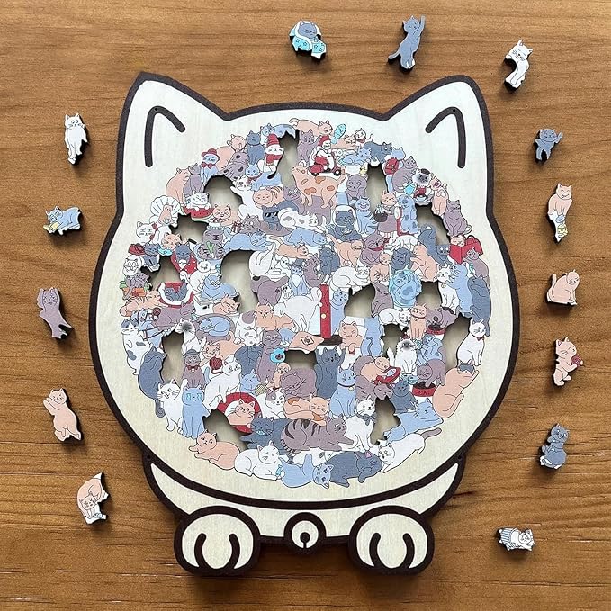 135-Piece Colored Cat Shaped Wooden Jigsaw Puzzle, Cats Shaped Wooden Puzzle, Unique Animal Shape Wood Puzzle, Creative Gifts for Cats Lovers, Home Decor (#A)