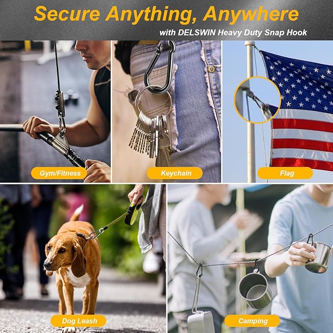 6 PCS Carabiner Clip Spring Snap Hooks - M8 3.15 Inch Heavy Duty Snap Hook Quick Link for Swing Hammock Camping Fishing Hiking, 500 lbs Capacity