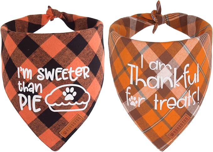 ADOGGYGO Thanksgiving Dog Bandanas, Orange Plaid Pet Scarf, Premium Cotton Fabric, Multiple Sizes Offered, Fall Thanksgiving Bandanas for Large X-Large Dogs Pets (X-Large)