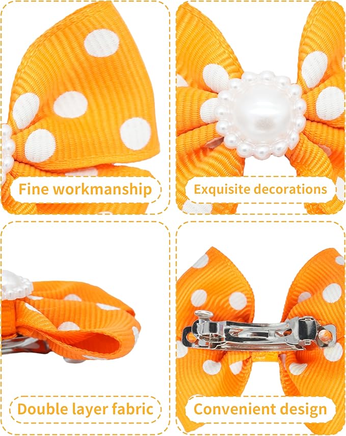 PET SHOW 10Pcs 2" Dot Small Dogs Hair Bows with French Clips Yorkie Bowknot Barrette Clips for Medium Dogs Pet Topknot Cat Grooming Hair Accessories
