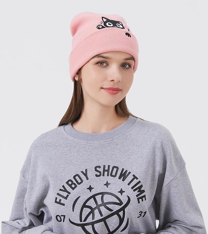 Cat Beanie Hats for Women Cute Cat Lovers Gifts Women's Winter Animal Knitted Hats for Girls
