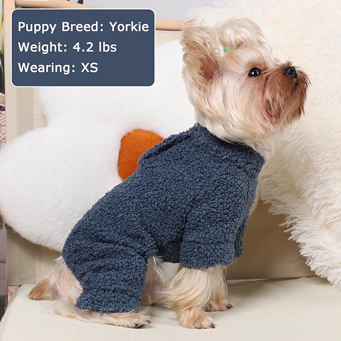 Dog Sweaters for Small Dogs Winter Dog Pajamas Sized Dogs Boy Girl Fleece Pet Clothes Puppy Outfit 4 Legs Jumpsuits for Chihuahua Yorkie Cat Apparel (Blue, Medium)