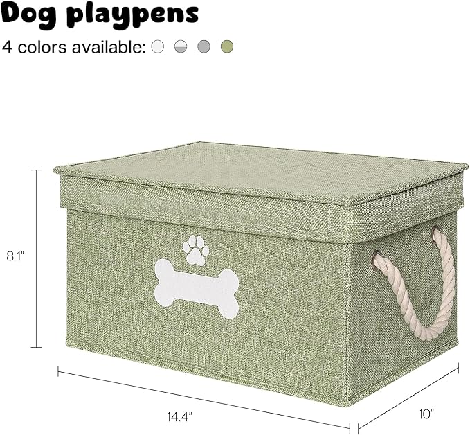 Dog Toy Basket with Lid, Collapsible Storage Bin for Dog Toys, Green