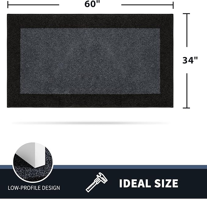 PURRUGS Dirt Trapper Door Mat 34" x 60", Non-Slip/Skid Machine Washable Entryway Rug, Shoes Scraper, Throw Rug, Super Absorbent Area Rug for Muddy Wet Shoes and Paws, Bluish Grey & Charcoal