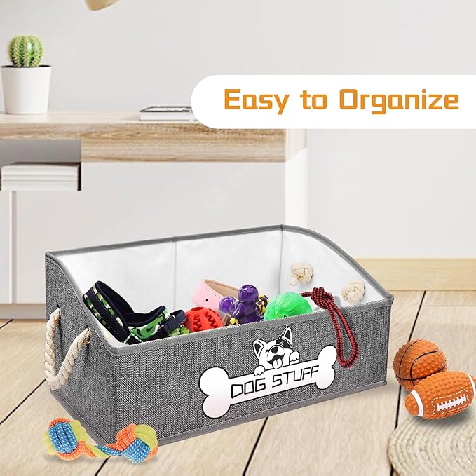 Collapsible Fabric Dog Toy Box and Storage Bin With Handle - Trapezoid Basket Chest Organizer for Pet Toys, Blankets and Accessories,Light Grey