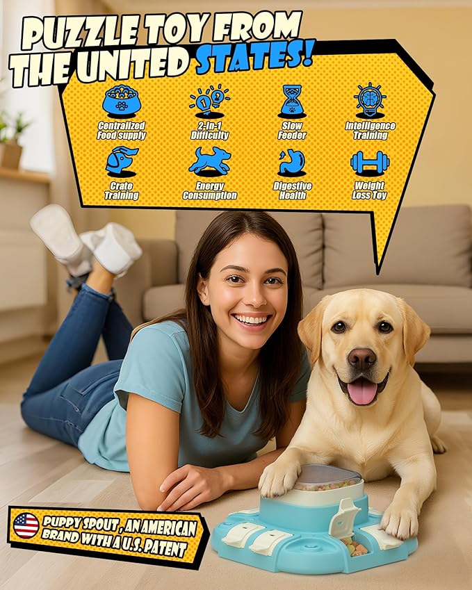 Dog Puzzle Toy：2 Levels for Smart Dogs, Slow Feeder with Button for IQ Training and Mental Enrichment for Small Medium Large Dogs
