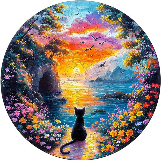 Jigfoxy Wooden Puzzle for Adults, Kitten Wooden Jigsaw Puzzles for Adult, Unique Cat Shape Wood Cut Puzzles, Christmas Thanksgiving Gifts for Friends Family (L-13.4 * 13.4in-300pcs)