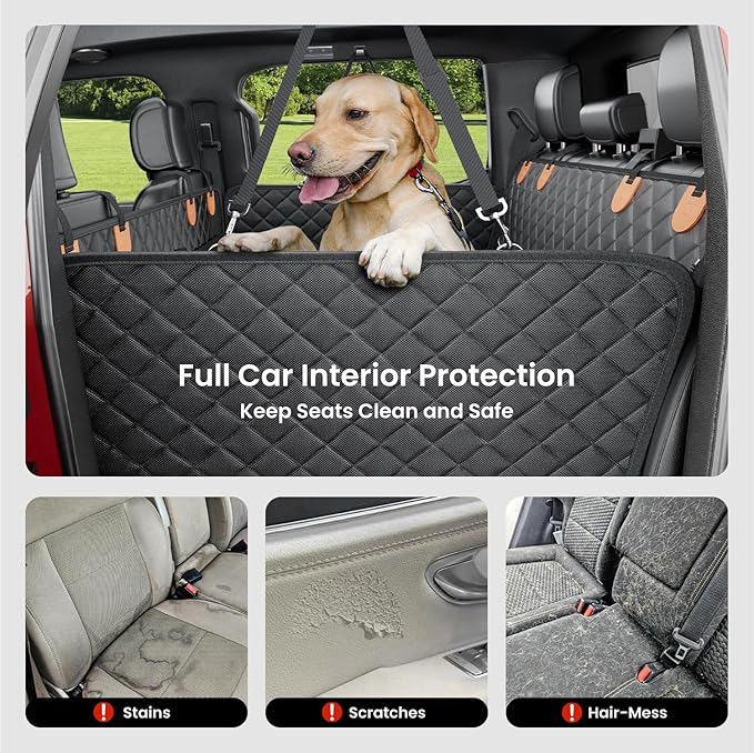 REEVAA Dog Truck Seat Cover for Back Seat, Hard Bottom Dog Hammock for Car, Pet Bed Extender for 2-4 Large Dogs, Waterproof Seat Protector, Universal XL Size Fits for Crew Cab Truck/SUV, Black+Orange