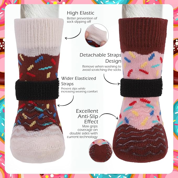 EXPAWLORER 8 Pcs Anti Slip Dog Socks, Dog Shoes for Hot Pavement, Dog Booties for Hardwood Floor, Prevent Licking Paws, Boots & Paw Protectors for Small Medium Large Senior Dogs