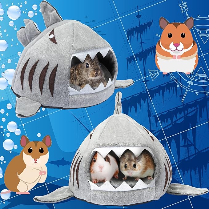 Jetec Shark Guinea Pig Bed Hideout Guinea Pig Animals Bed House Warm Small Hamster Nest Sleeping Mat Cushions Dutch Hamster Hedgehog Rat Chinchilla(Gray)