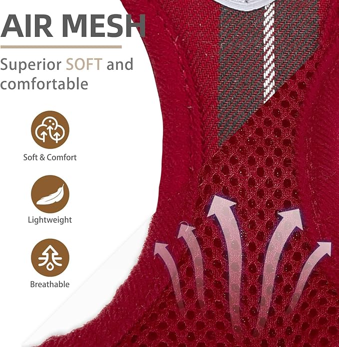 PUPTECK Adjustable Dog Harness Collar and Leash Set Step in No Pull Pet Harness for Small Medium Dogs Puppy and Cats Outdoor Walking Running, Soft Mesh Padded Reflective Vest Harnesses, Red XS