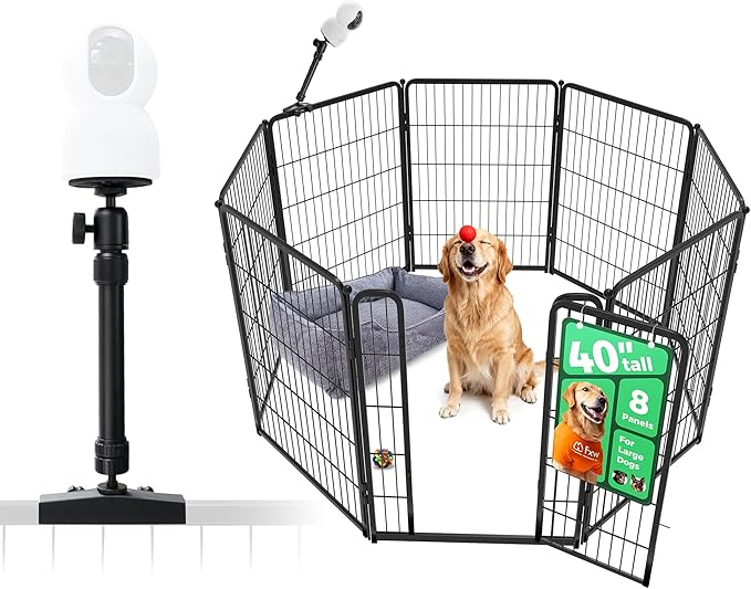 FXW Homeplus Unleashed Indoor Dog Playpen - Stress-Free and Safe Play, Heavy Duty 40 Inch 8 Panels with Playpen Camera Mount for Medium and Large Dogs, Black│Patented