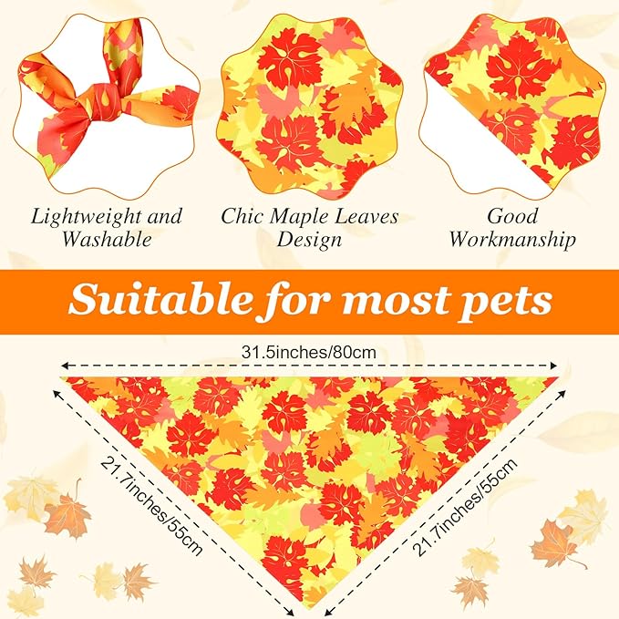 Abbylike 50 Pcs Fall Thanksgiving Dog Bandanas Bulk Maple Leaves Bandanas for Dogs Triangle Kerchief Bib Scarf for Pets Autumn Costume Photo Props Accessories Pet Shops, 25 Styles (31.5 x 21.7 x 21.7)