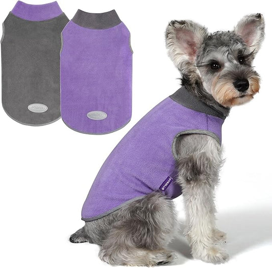 cyeollo 2 Pack Fleece Dog Sweater Pullover Sweatshirt Reflective Lightweight Dog Clothes for Small Dogs Girl Pet Apparel Purple, Grey, L