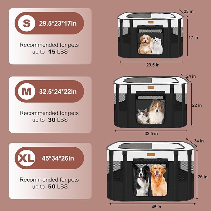 Dog Playpen - Foldable Cat Play Pens for Pubby, Kitten, Rabbit, Portable Pet Tent with Carring Bag for Indoor/Outdoor Travel Camping Black X-Large