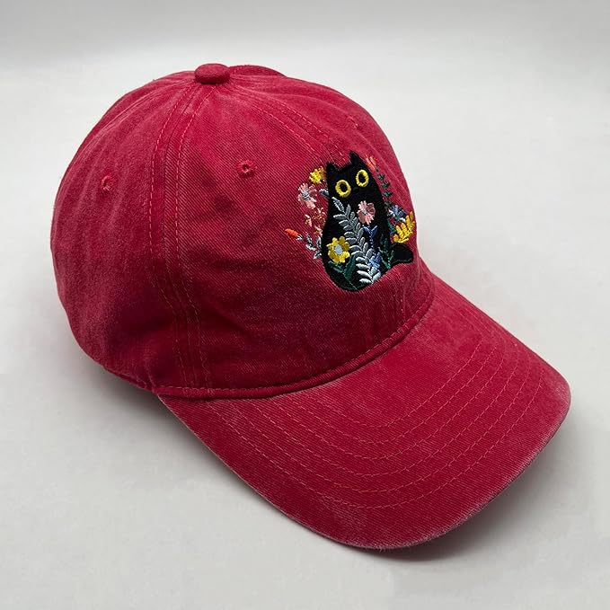 Black Cat Hat,Ragdoll Cat Embroidered Adjustable Cotton Baseball Cap for Men Women,Gifts for Cat Lovers