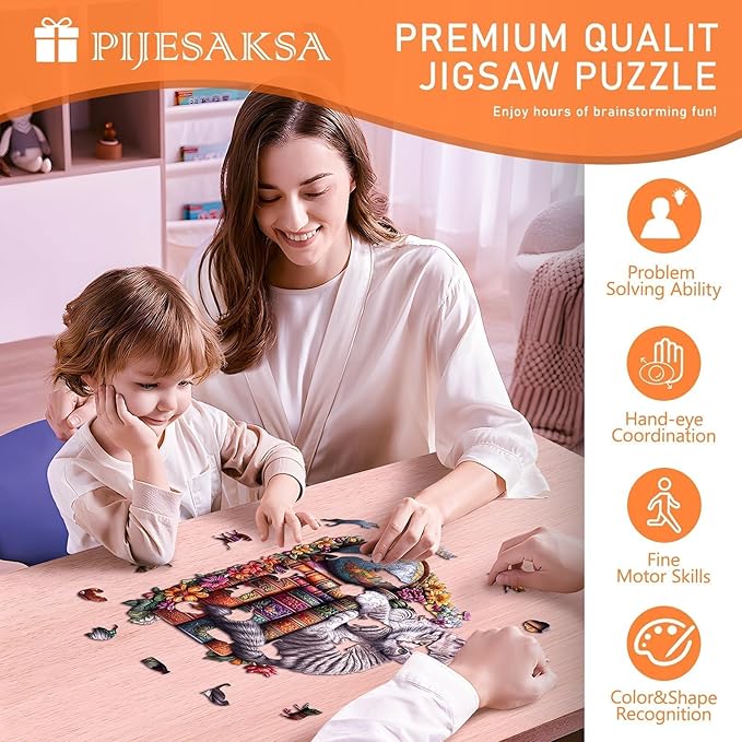 Wooden Puzzles for Adults - Dr. Cat Puzzle for Adults, Unique Shape Wooden Jigsaw Puzzle, Wood Puzzles Adult, Good Gift Idea for Cat Lovers, Home Decor (S-8.5 * 7.5in-90 Pieces)