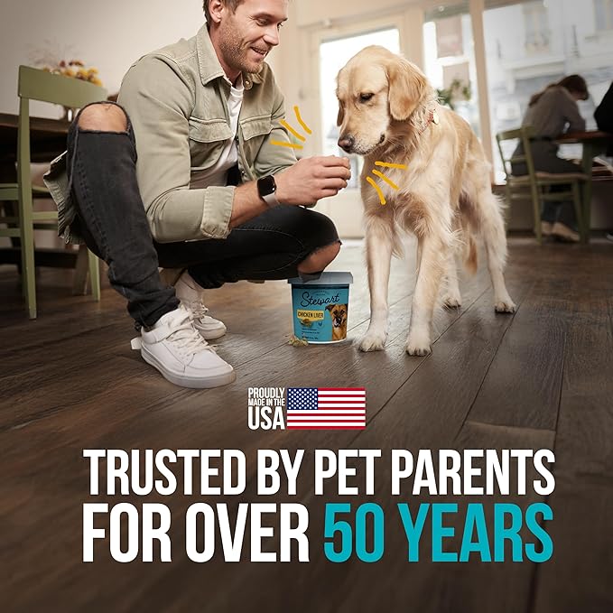 Stewart Chicken Liver Dog Treats, 3 oz, ~55 Pieces, Freeze Dried Raw, Single Ingredient, 60% Protein Training Treats or Meal Topper in a Resealable Tub, Grain Free, Gluten Free