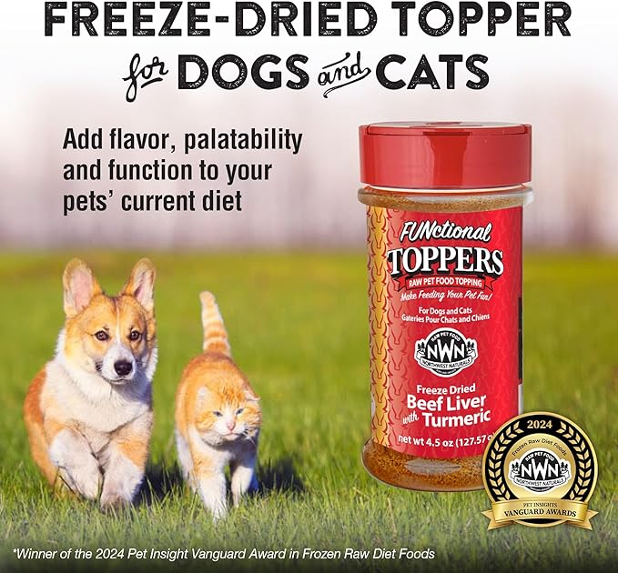 Northwest Naturals Freeze-Dried Beef Liver with Turmeric - Functional Topper for Dogs and Cats- Healthy, Limited Ingredients, Human Grade Pet Food, All Natural, Proudly Made in USA, 4.5 Oz (Pack of 2)