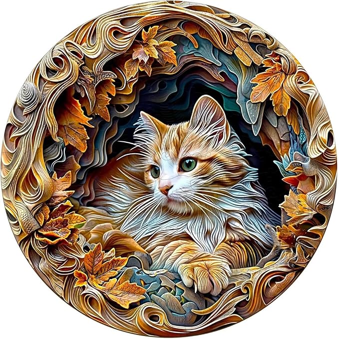 Wooden Puzzles Adults, 3D Cat Wooden Puzzles 300 Pieces, Unique Animal Shaped Wood Challenging Jigsaw Puzzles Gifts for Adults, 13.4x13.3in