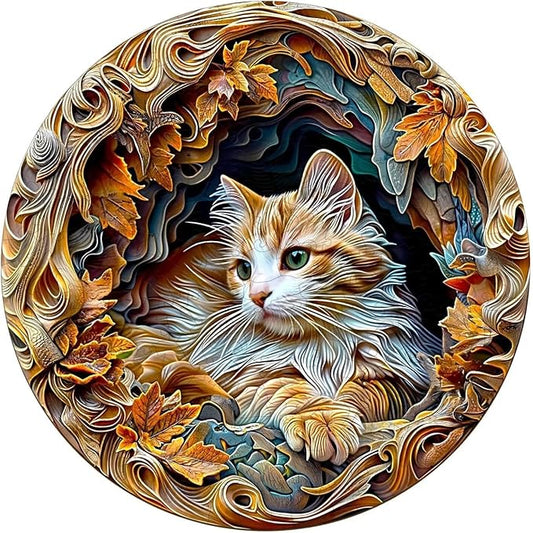 Wooden Puzzles Adults, 3D Cat Wooden Puzzles 300 Pieces, Unique Animal Shaped Wood Challenging Jigsaw Puzzles Gifts for Adults, 13.4x13.3in