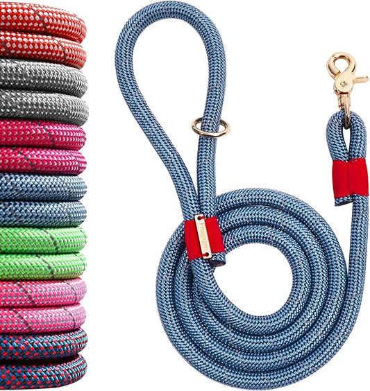 Nylon Rope Dog Leash Reflective, Handmade Braided Strong Dog Lead, Heavy Duty Rope Leash for Medium Large Dogs (5 FT - 3/5" Blue)