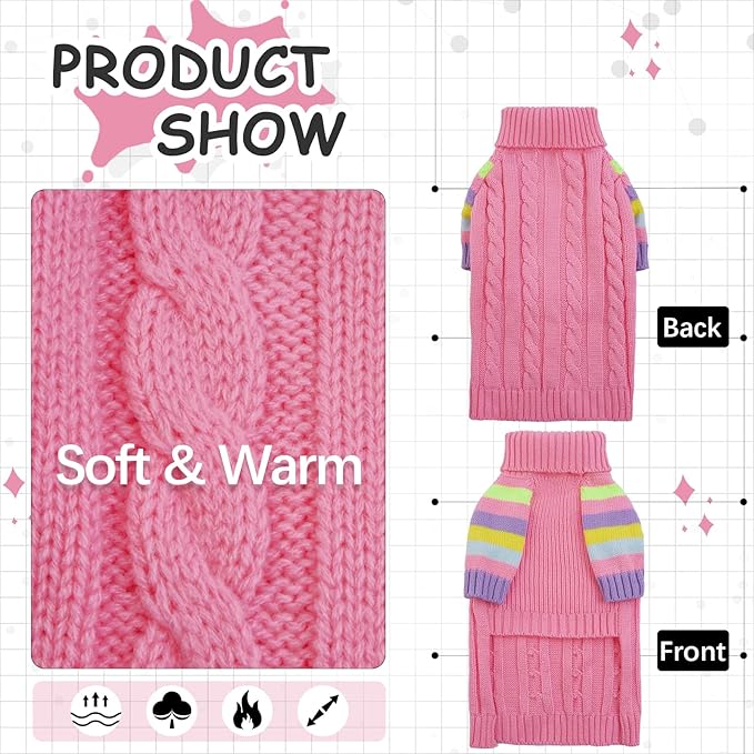 Dog Cold Sweater, Dog Sweaters Winter for Medium Dogs Girl Male, Turtleneck Warm Dogs Sweater Long Sleeve, Stretchy Christmas Doggie Sweaters Outdoor, Pet Knitwear Frenchie, Schnauzer(Pink M)