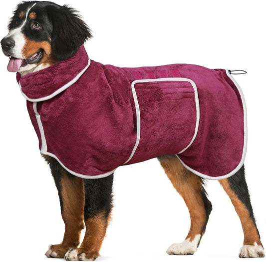 Dog Bathrobe Towel Dog Drying Coat - Super Absorbent Bath Robe for Drying Dogs Large, Soft Adjustable Collar & Belly Strap Fast Drying Coat Pet Dog Cat Bath Robe Towel (Purple, 3X-Large)