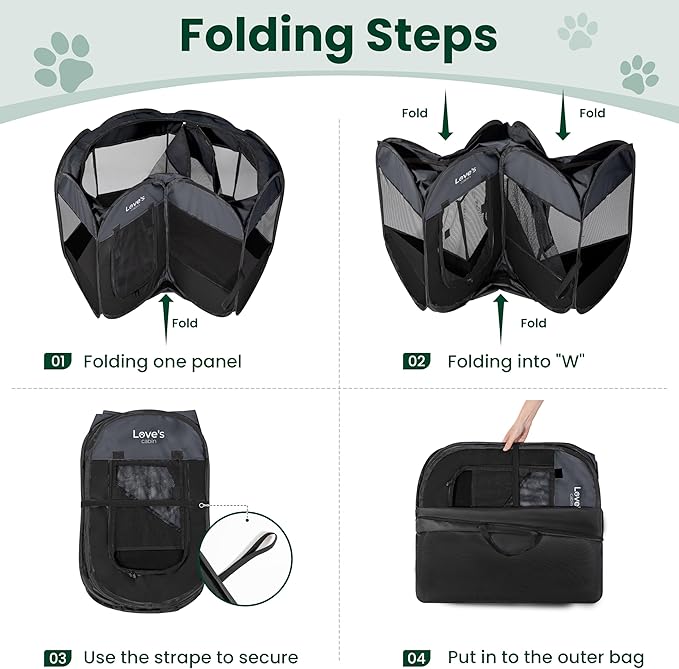 Love's cabin Pet Puppy Dog Playpen, Small Dog Tent Crates Cage Indoor/Outdoor, Portable Playpen for Cat, Foldable Pop Up Dog Kennel Playpen with Carring Case, Removable Zipper Top, Dark Grey