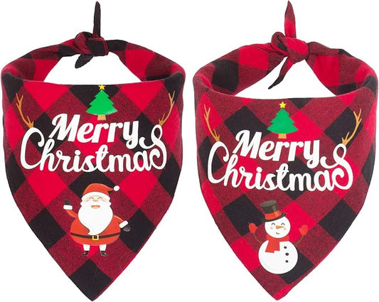 ADOGGYGO 2 Pack Dog Bandana Christmas Classic Plaid Pet Scarf Triangle Bibs Kerchief Merry Christmas Red Santa Snowman Bandana for Large X-Large Dogs Pets (X-Large)