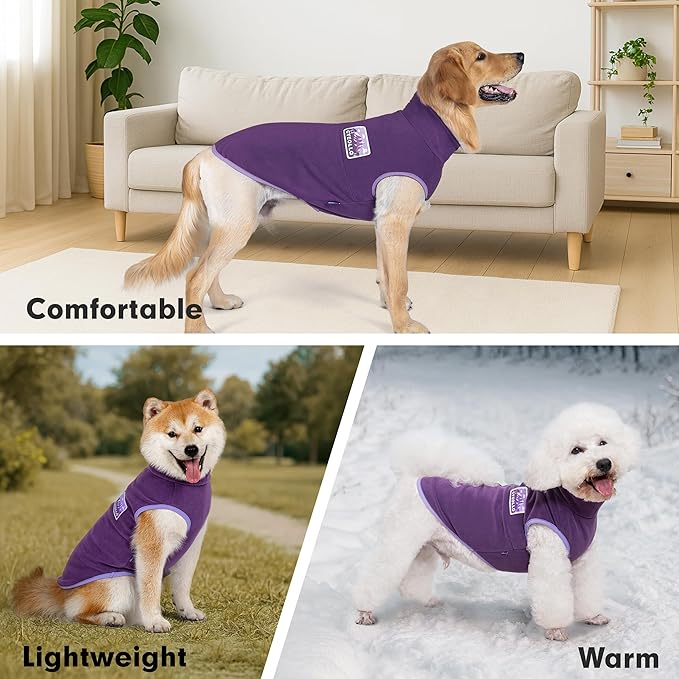 cyeollo Fleece Dog Sweater, Turtleneck Dog Sweatshirt Stretchy Pullover Fleece Vest Warm Winter Fall Clothes for Small Dogs Boy Girl Pet Apparel, Purple L