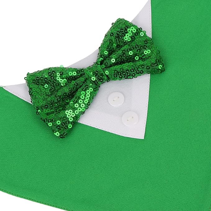 ADOGGYGO St.Patrick's Day Dog Tuxedo Bandana, Green Pet Tux Collar with Bowtie Adjustable St Patricks Costume for Small Dogs Pets (S)
