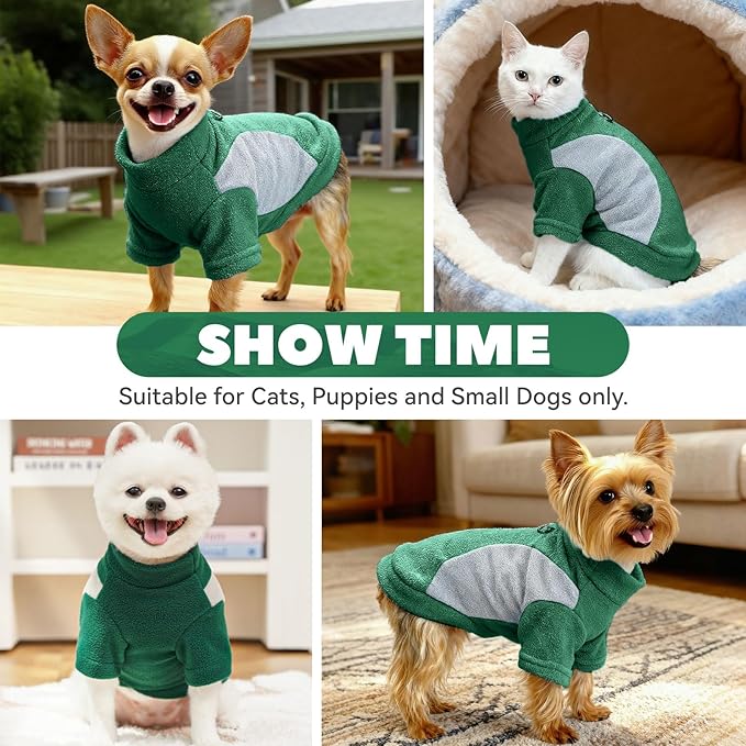 Small Dog Sweater with Leash Ring Soft Warm Fleece Fall Winter Dog Clothes Cute Cat Apparel Puppy Sweaters Classic Pullover Doggy Sweatshirts Chihuahua Costumes Cat Outfits(Green,S)