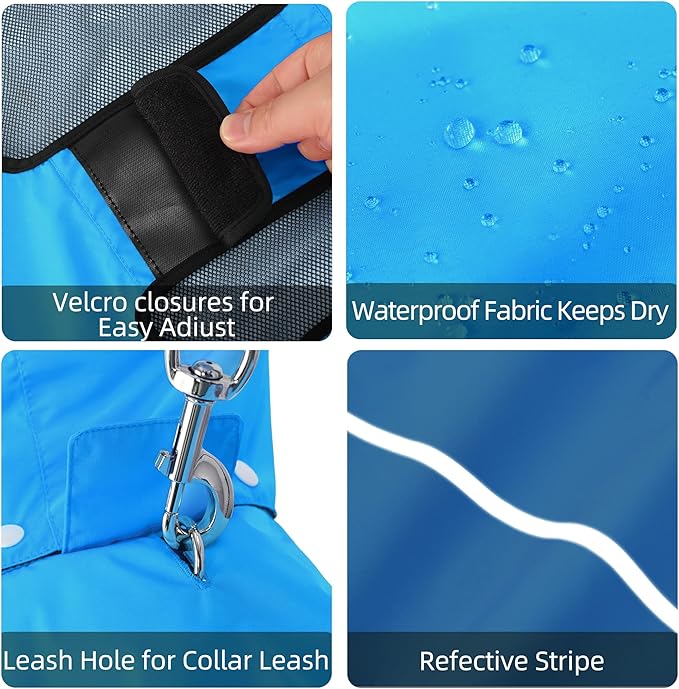Mile High Life Dog Raincoat, Adjustable Waterproof Pet Rain Jacket, Reflective Hooded Poncho for Small Medium Large Dogs, Lightweight Breathable Pet Rain Coat (Blue,S Chest 18"-22")