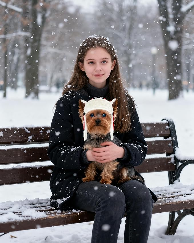 PET SHOW Dog Trapper Hat Winter Hat for Extra Small Dogs Cats Christmas Warm Fleece Aviator Hats with Ear Flaps Adjustable Outdoor Boy Puppy Pet Pilot Costume Cap XS-Red Plaid/with Ear Holes