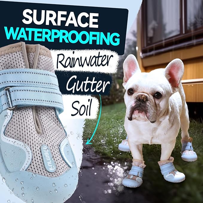 Dog Shoes for Large Small Medium Dogs, Breathable Mesh Dog Boots & Paw Protectors for Summer Hot Pavement Winter Snow, Waterproof Anti-Slip Dog Booties for Hiking Hardwood Floors(Blue-Beige8)