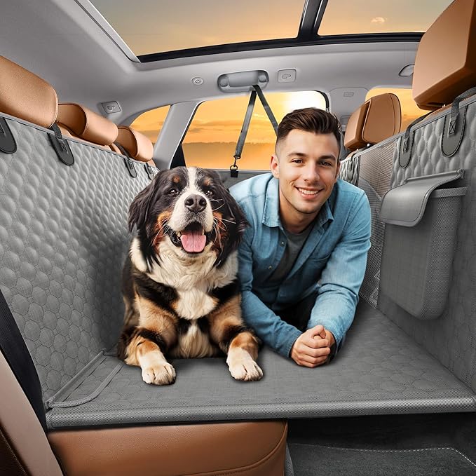 Back Seat Extender for Dogs, Heavy Duty Dog Car Seat Cover for Back Seat and Aggressive Chewer, Large Hard Bottom Car Seat Cover for Dogs, Dog Hammock for Car, Travel Pet Car Bed for Car, SUV, Truck