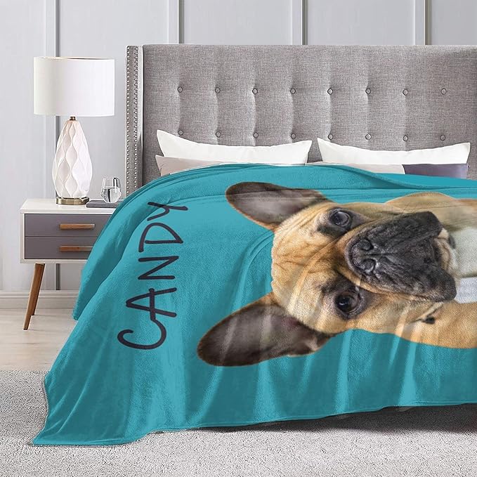 Funnylife Custom Pet Portrait Blankets 40" x 50" Personalized Dog Photo Blanket for Dog Dad & Mom Gifts for Pet Owner