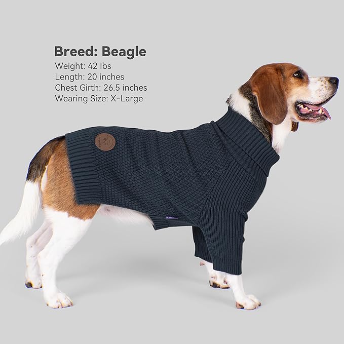 cyeollo 2XL Dog Sweater, Warm Stretchy Sweaters for Large Dogs Boy, Pullover Knitted Thermal Winter Big Dog Clothes with Sleeves, Turtleneck Pet Beagle Border Collie Apparel, Navy XXL