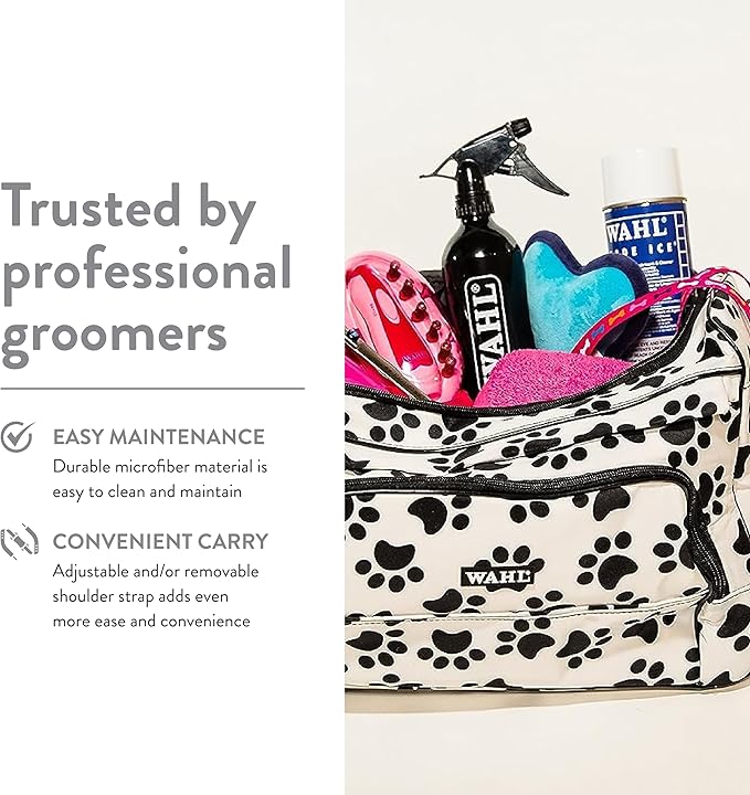 WAHL Professional Animal Travel Tote Bag with Zipper - Travel Bag - Storage Pack for Grooming Supplies - for Dog, Cat & Pet Groomers - 28.8 Inches, Turquoise Paw Print Design (#97764-300)