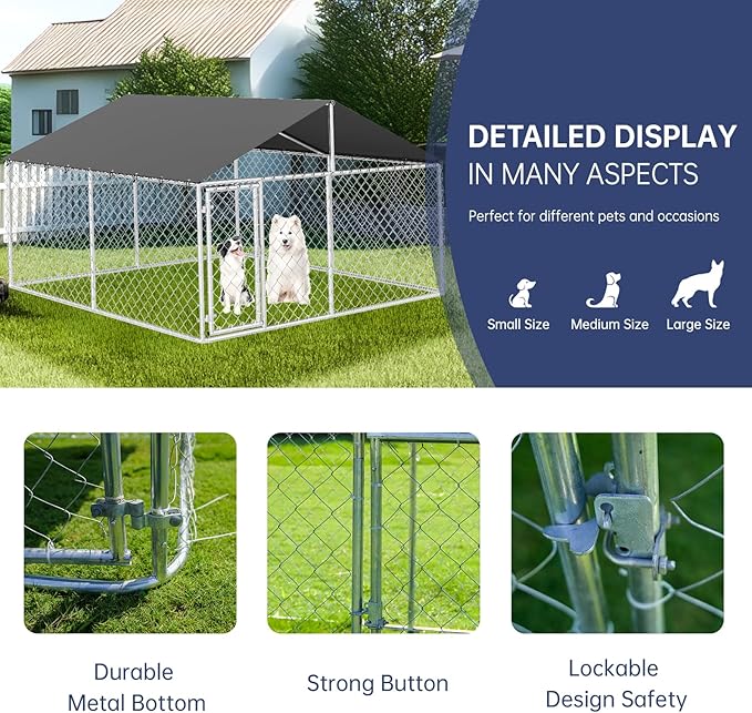 Outdoor Dog Enclosure Heavy Duty Dog Kennel House Mesh Dog Big Cage Pet Kennel Steel Fence with Secure Lock