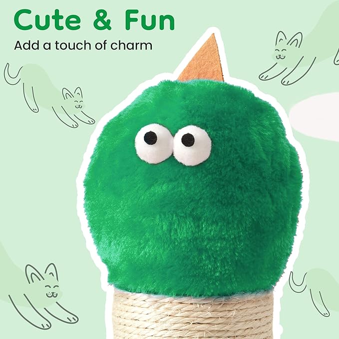 22" Cat Scratching Post, Sisal Cat Scratcher with Interactive Hanging Toy, Monster Scratch Pole for Indoor Cats, Cute Cat Scratch Post for Kittens & Large Cats, Green