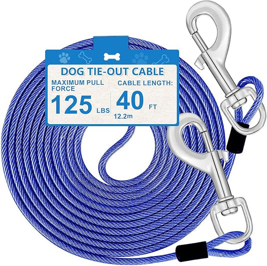 40, Dog Tie Out Cable, Dog Leash Heavy Duty Tie Out Cable for Large Dogs Up to 125lbs Pull Force, Dogs Runner for Yard Outdoor and Camping, Heavy, Blue