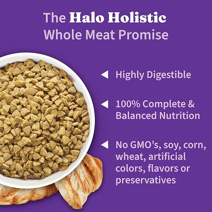 Halo Holistic Cage Free Chicken Cat Food, Healthy Grains Dry Cat Food, Complete Digestive Health, Kibble for Adult Cats, 3 lb Bag