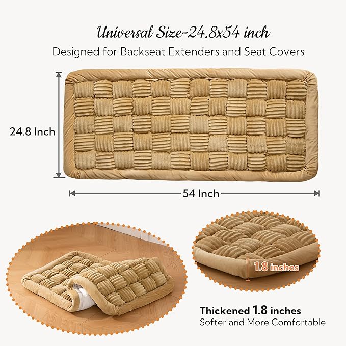 Soulbond Backseat Pet Bed Mat,Dog Bed for Car,Fuzzy Dog Seat Cover for Car Back Seat, Non-Slip Travel Pet Mat, Fit for Backseat Extenders and Seat Covers(Light Brown)