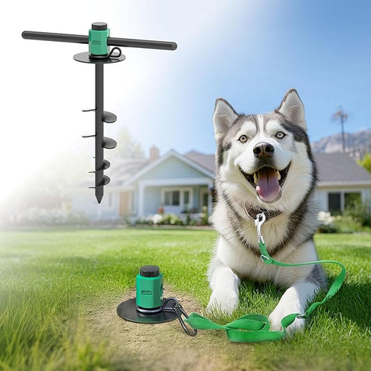 FXW ROOTIE Heavy Duty Dog Tie-Out Stake, Dog Anchor for Yard, Camping, Spiral Ground Design with 360° Swivel Ring for Large Dogs up to 250lbs │ Works with Dog Cable, Leash or Tether│Patent Pending